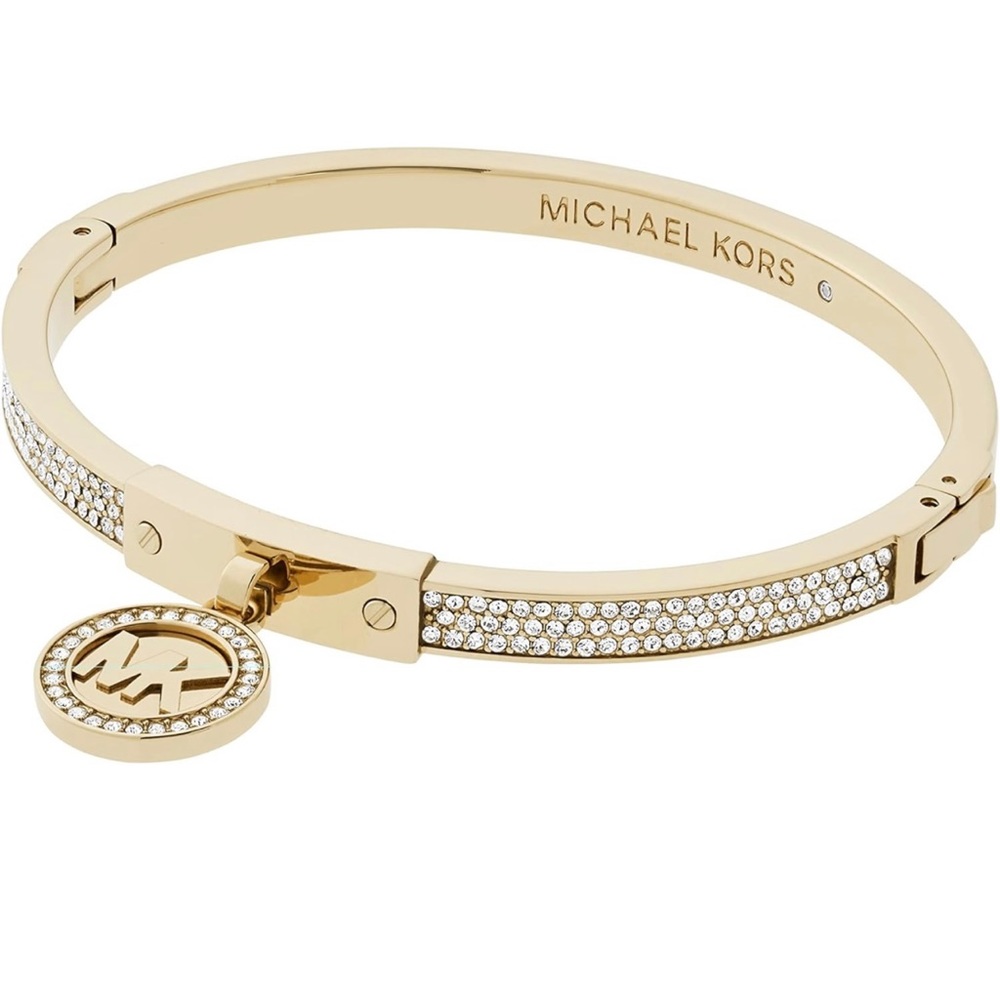 Michael Kors Gold Stainless Steel Pavé Hinged Bangle Bracelet NIB
